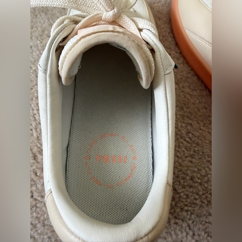 VESSI waterproof Courtside Cream Sneakers with Peach Accents - Picture 5 of 10
